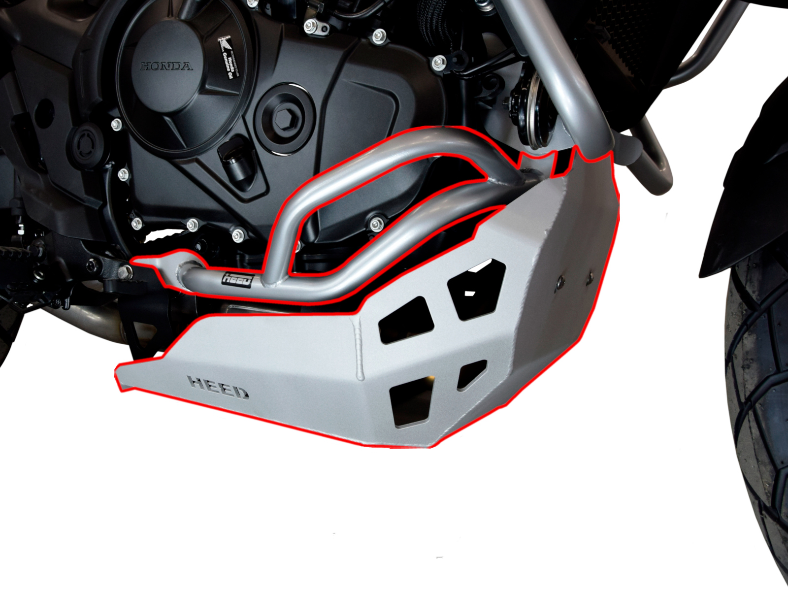 Lower crash bars+raw aluminium ENGINE GUARD HEED Honda XL 750